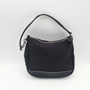 Coach Black Canvas Leather Trim Small Shoulder Bag Purse 7704‎